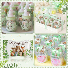 Naucoos baby shower table decor with woodland artwork adds coordinated charm.