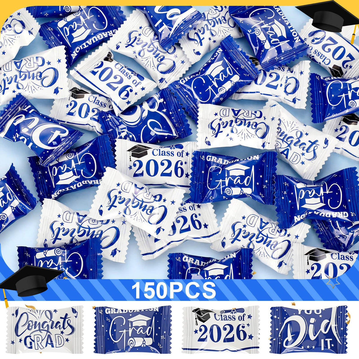 Naucoos Class of 2026 caps design wrappers enhance photo-ready candy displays.