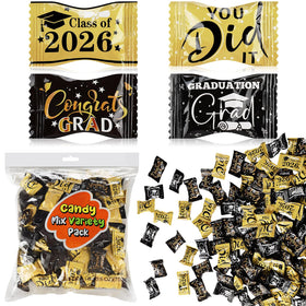 Naucoos Congrats Grad Candies bag front with black-and-gold design for elegant party displays.