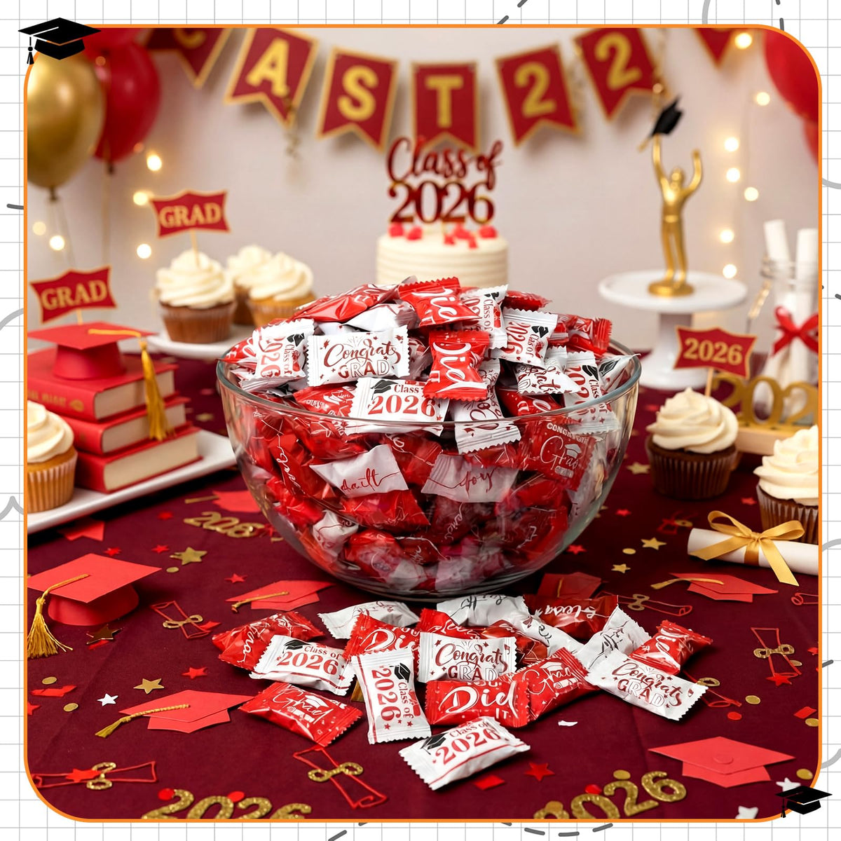 Naucoos 150 individually wrapped mints for easy, hygienic sharing at graduations.