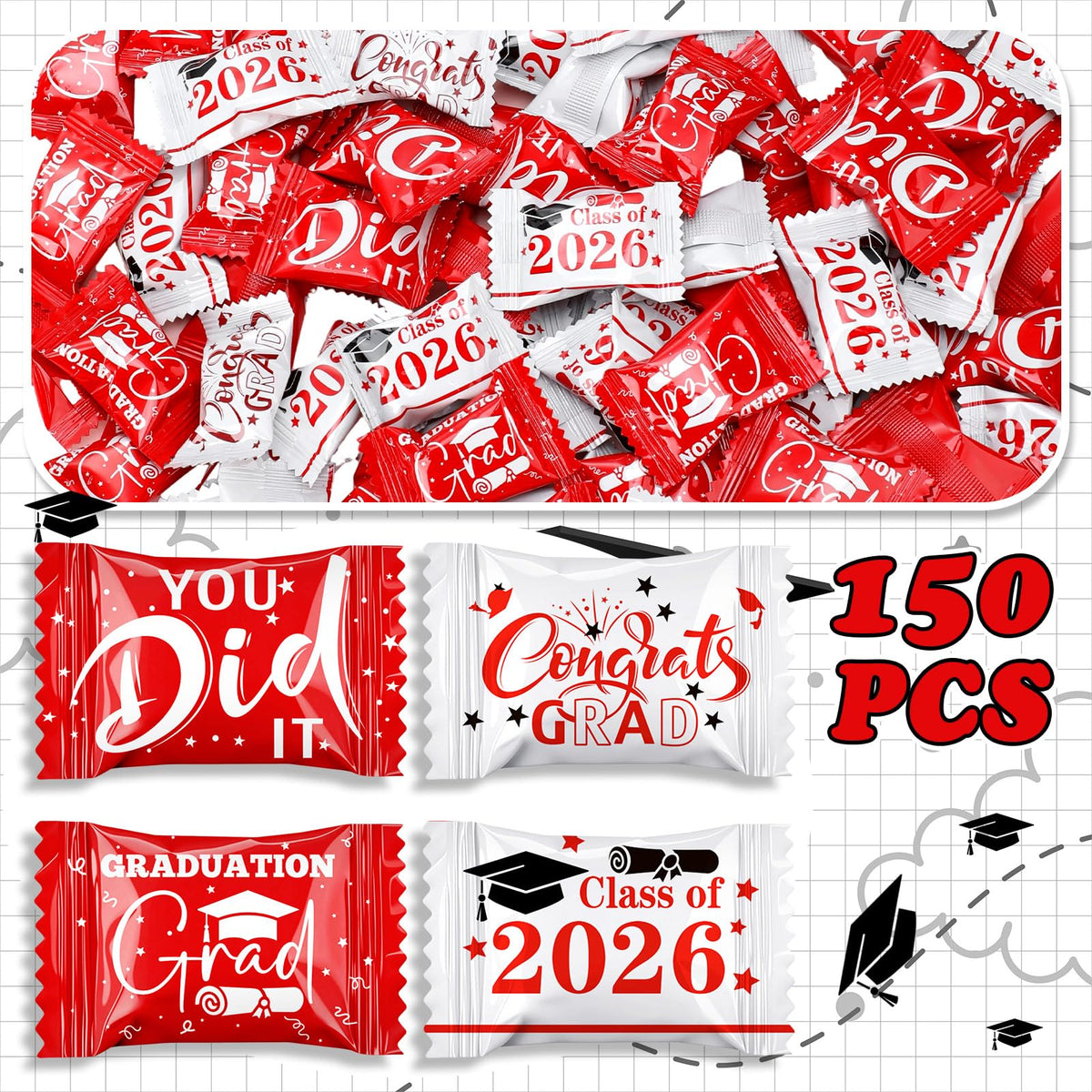 Naucoos graduation candies in a resealable jar ideal for open houses and party prep.
