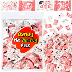 Naucoos Congrats Graduation Candies with pink and white wrappers for chic party candy displays