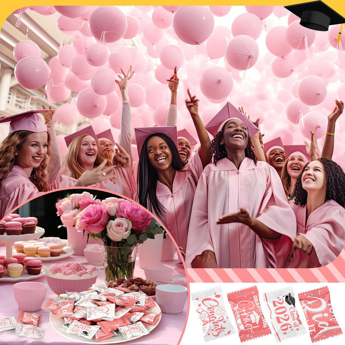 Naucoos graduation party favors display for elegant candy tables