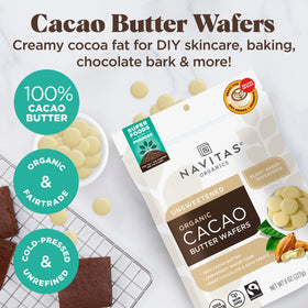 Navitas Organics cacao butter wafers ideal for rich hot cocoa.