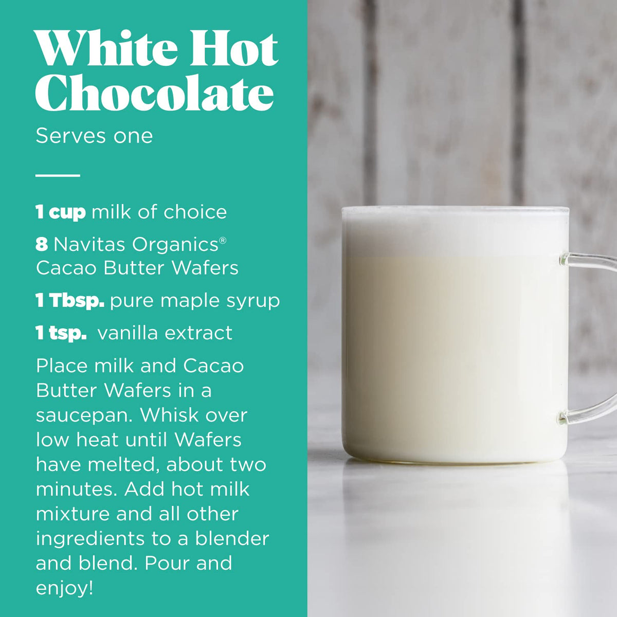 Navitas Organics cacao butter wafers create silky lattes and beverages.