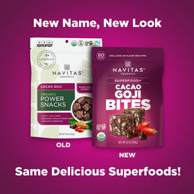 Navitas Organics cacao-goji power snacks closeup highlighting chocolate chips