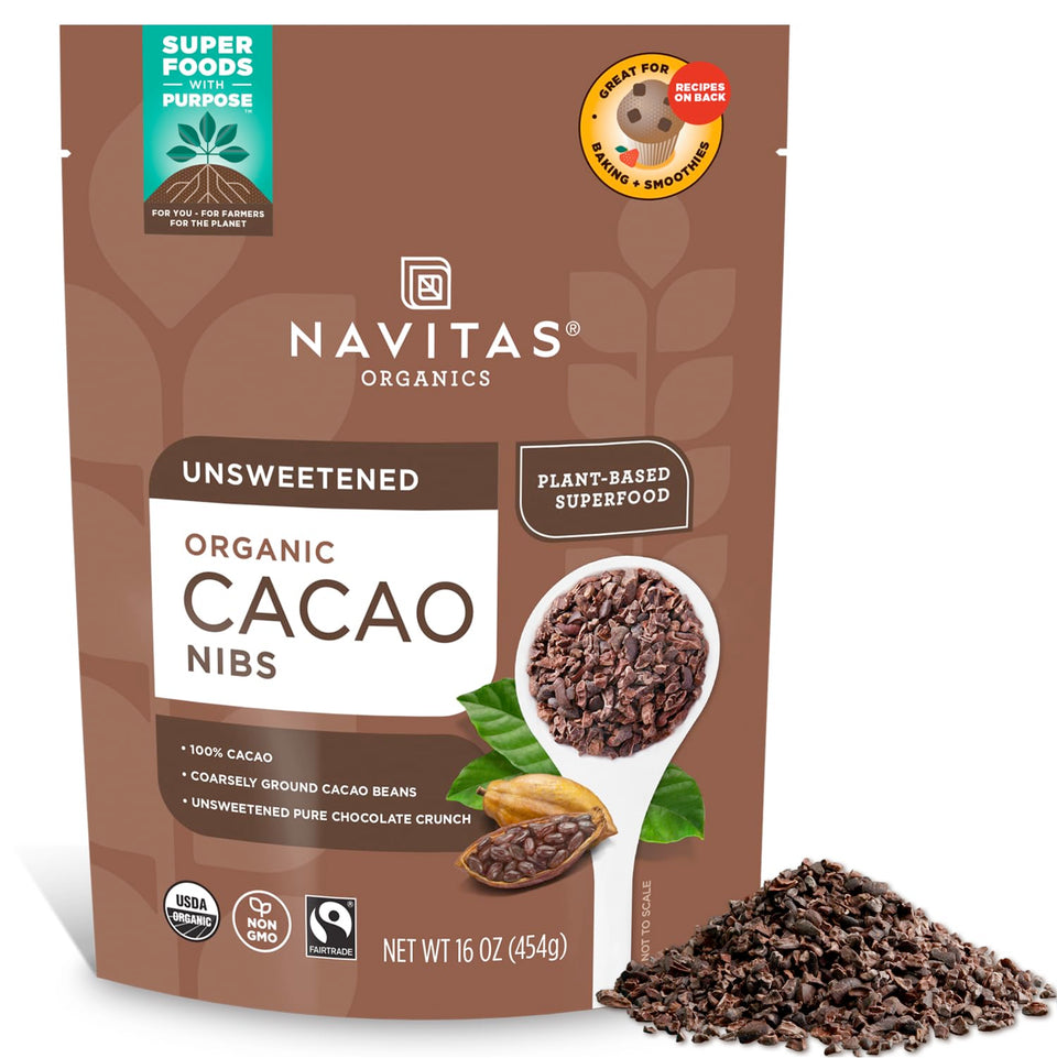 Navitas Organics cacao nibs unsweetened crunch: adds a chocolatey bite to bowls.
