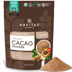 Navitas Organics cacao powder bag 24oz, ready for daily baking and beverages