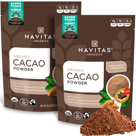 Navitas Organics cacao powder bag front ready for baking and smoothies.