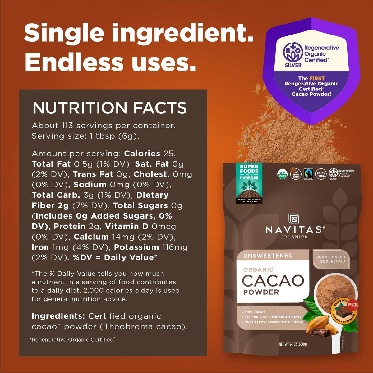 Navitas Organics cacao powder used in baking like brownies and cakes