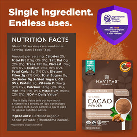 Navitas Organics cacao powder for baking, upgrading desserts with authentic cocoa richness.