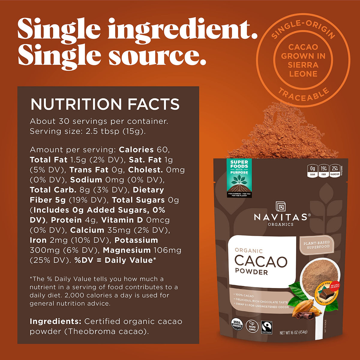 Measuring Navitas Organics cacao powder for a recipe.