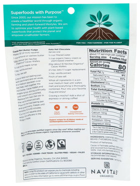 Navitas Organics cacao wafers melting smoothly for baking and desserts.