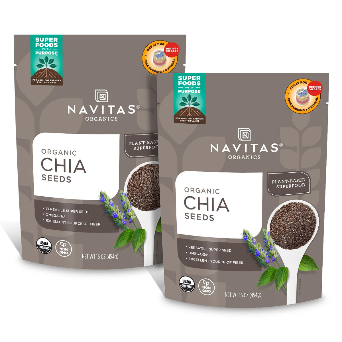 Navitas Organics chia seeds bag front view for daily nutrition.