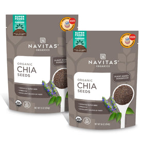 Navitas Organics chia seeds bag front view for daily nutrition.