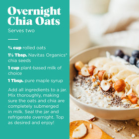 Navitas Organics chia seeds in oatmeal bowl for fiber boost.