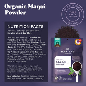 Close-up of Navitas Maqui Powder on a spoon ready to blend.