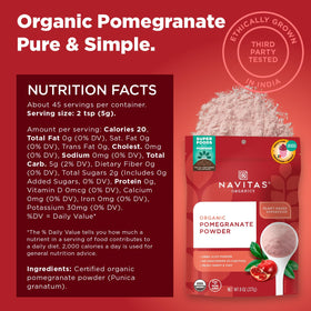 Navitas Organics Pomegranate Powder in a bright smoothie, showcasing color and flavor