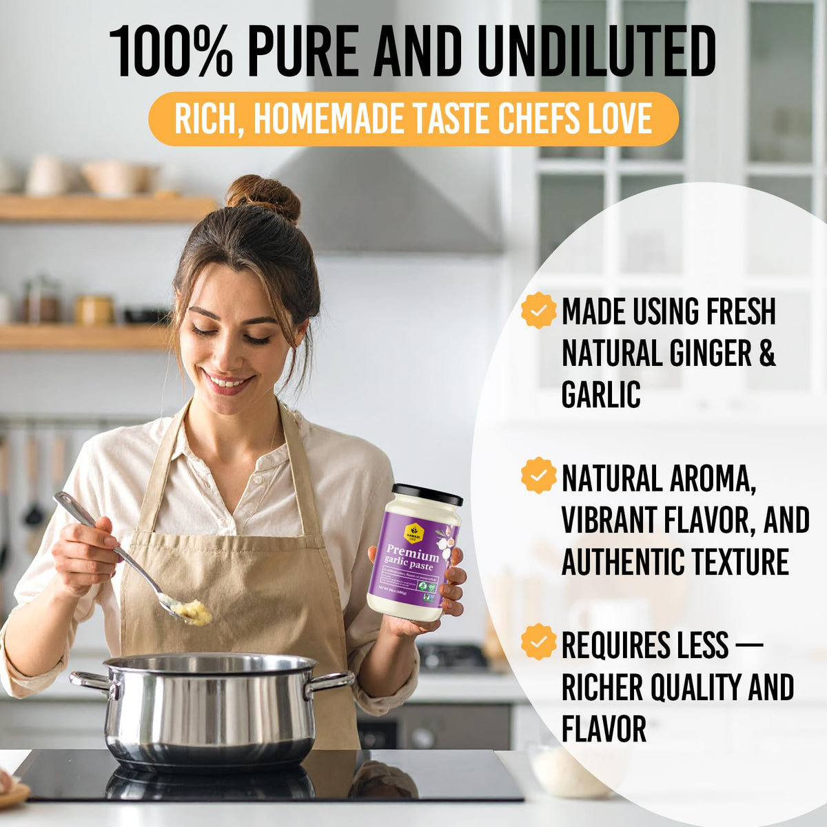 Nawabi Life Garlic Paste enhances sauces and sautés with ready-to-use garlic flavor.