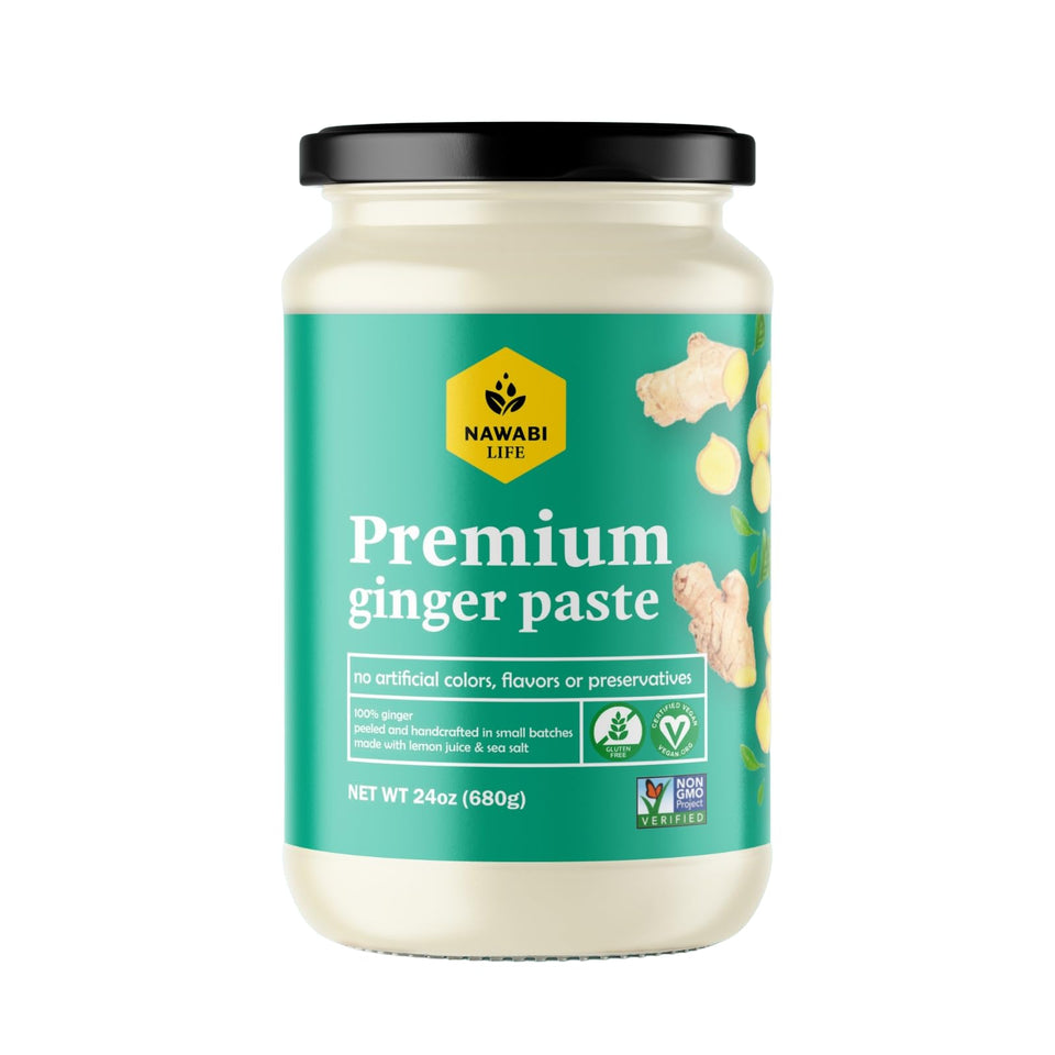 Nawabi Life Ginger Paste close-up of hand-peeled ginger for vibrant aroma.