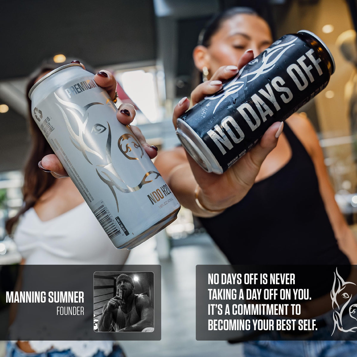 NDO H2O NO DAYS OFF no sugar sparkling water can.