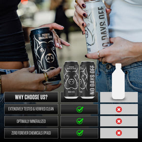 NDO H2O NO DAYS OFF ultra-purified water poured into a glass.