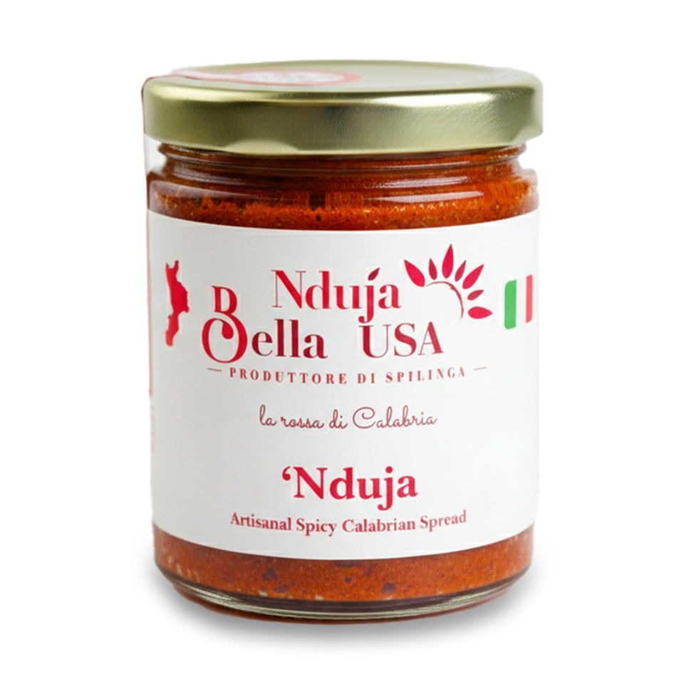 Nduja USA Nduja Bella jar closeup showing bold Calabrian pork spread.