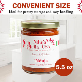 Nduja USA Nduja Bella jar on pantry shelf highlighting shelf-stable convenience.