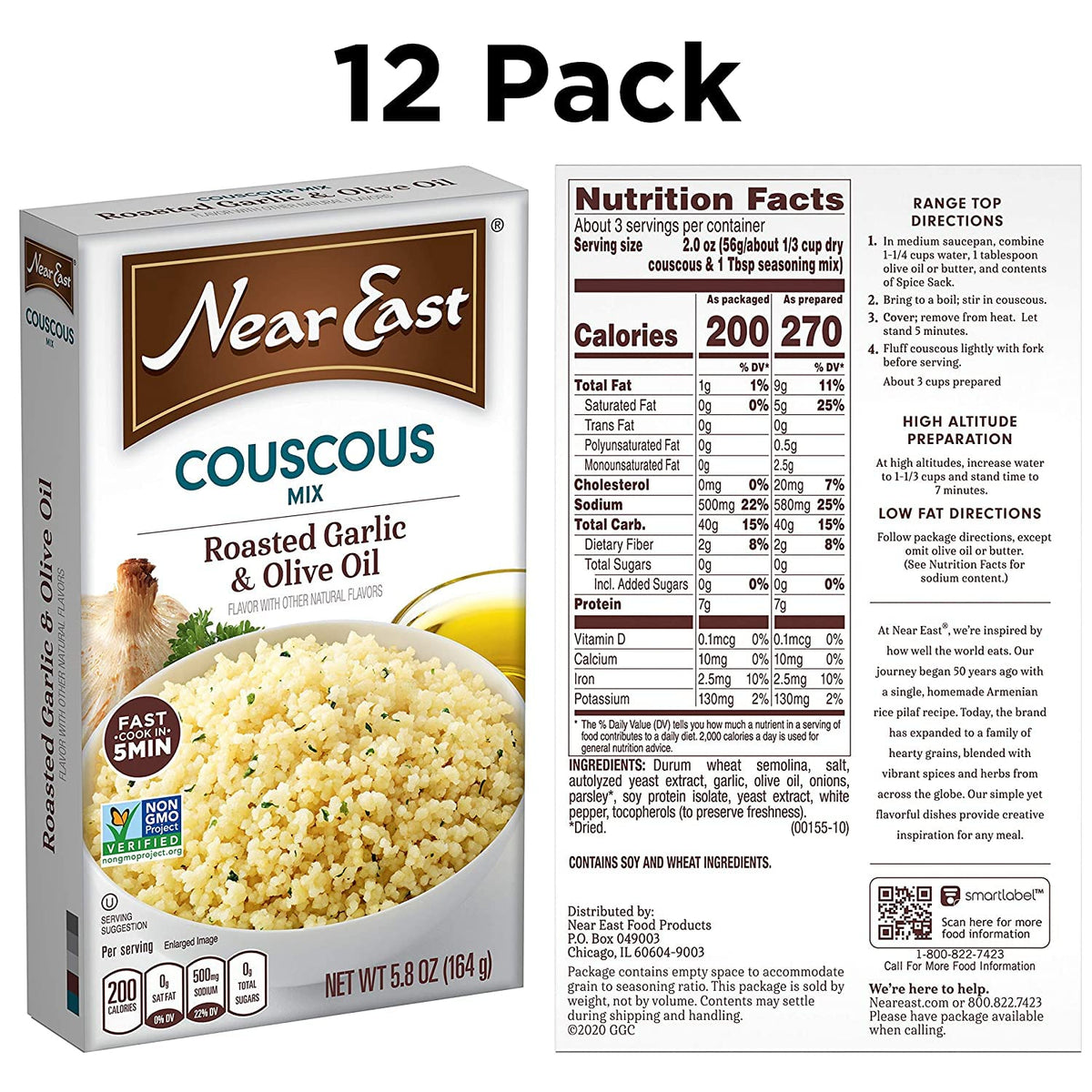 Near East Roasted Garlic & Olive Oil Pearled Couscous cooked bowl; versatile side or base