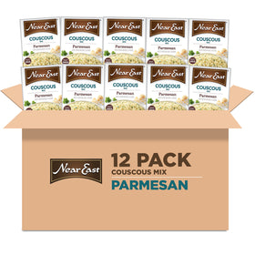 Near East Parmesan Couscous packaging, ready in minutes for busy weeknights.