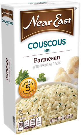Near East Parmesan Couscous box front, kosher certified ingredients.