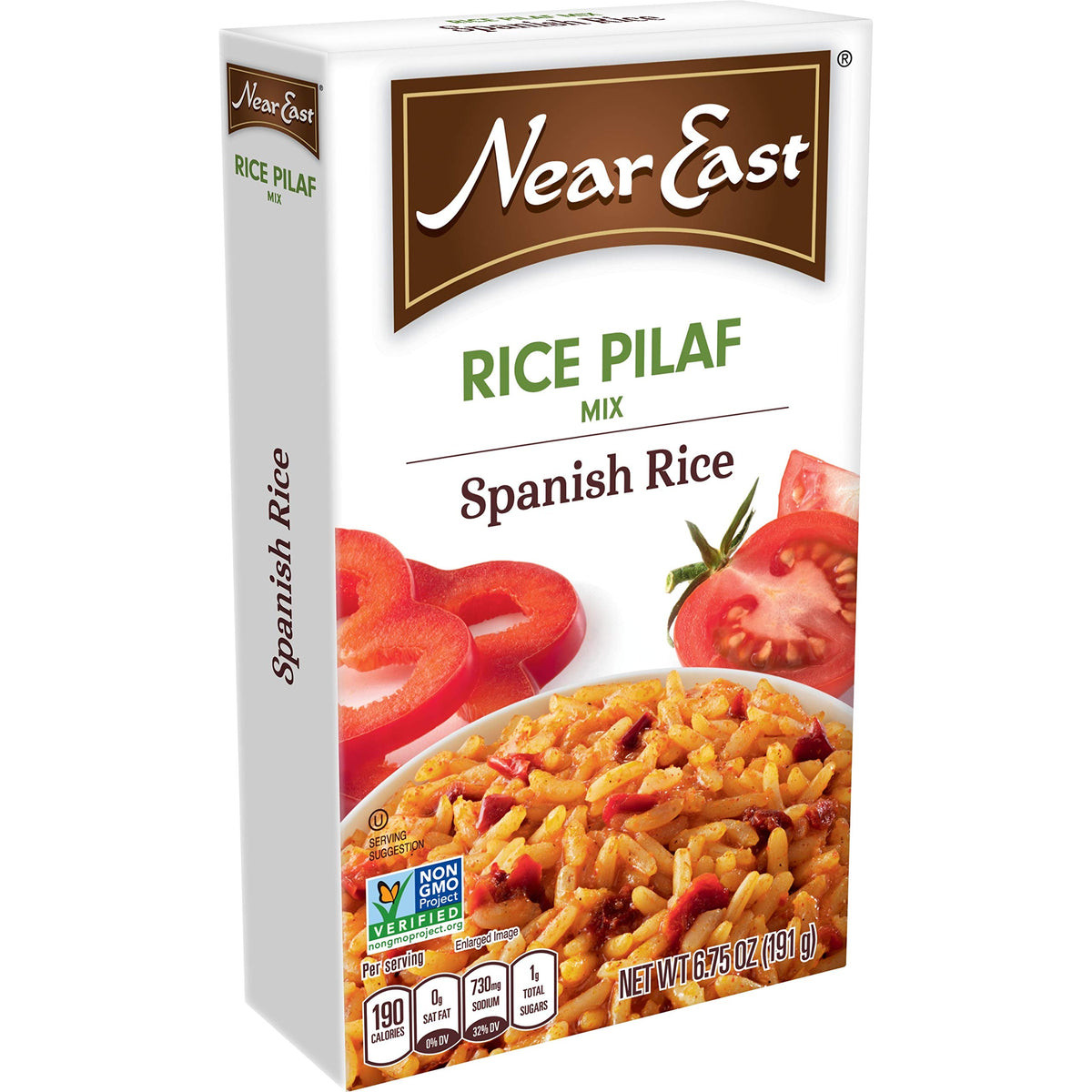 Near East Spanish Rice Pilaf Kosher label emphasizes trusted, certified ingredients.