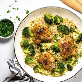 Near East Wild Mushrooms & Herbs Rice Pilaf steaming plate scene, aroma inviting.