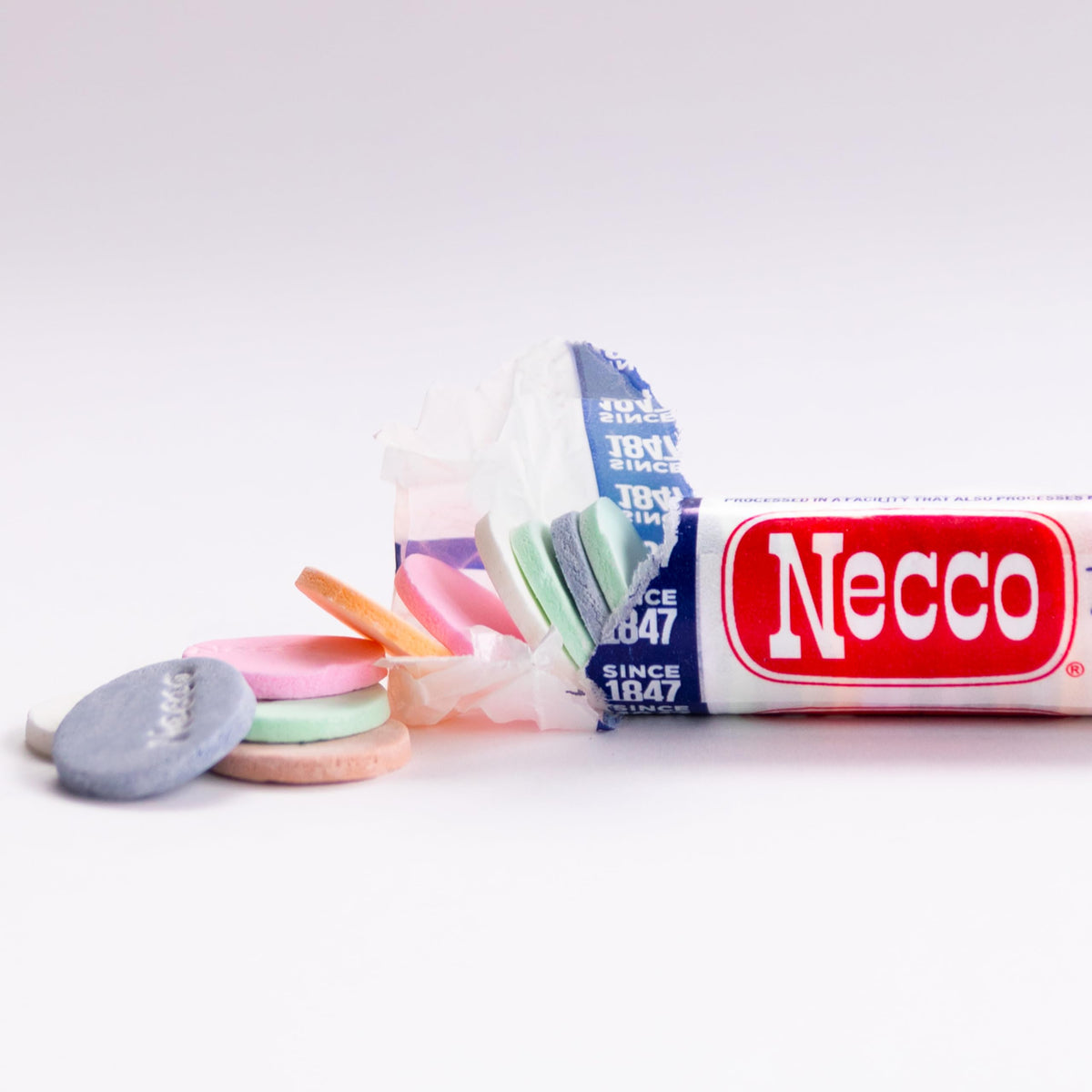 Necco Wafer wrapped rolls, convenient for gifting or snacking.