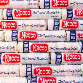 Necco Wafers on a coffee table ready for movie night.