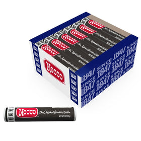 NECCO Wafers display pack featuring black licorice wafers for sharing at events.