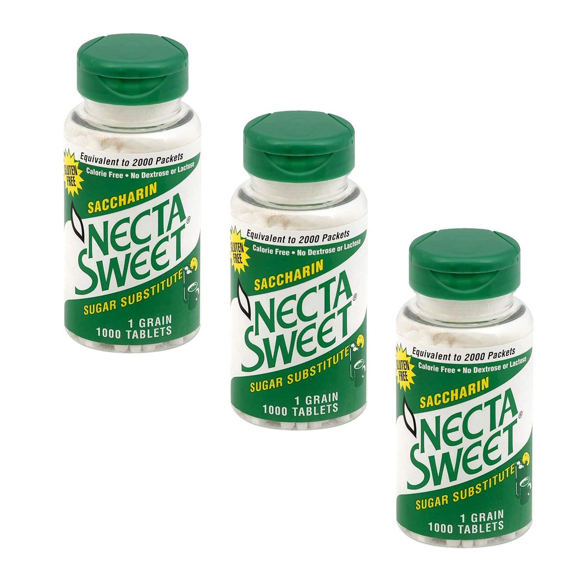 Necta Sweet 1-grain saccharin tablet in bottle for zero-calorie sweetness in every sip.
