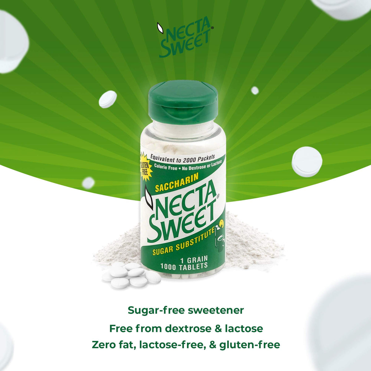 Close-up of a Necta Sweet tablet dissolving quickly in a hot beverage.