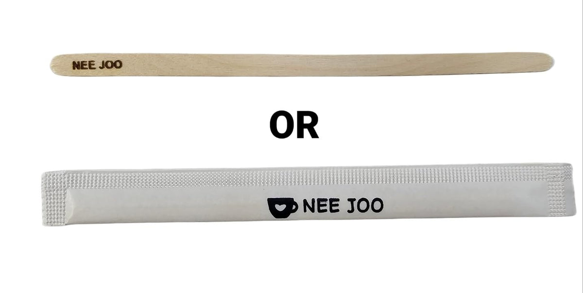 NEE JOO stir stick with caramel coffee cup for quick, convenient brewing.