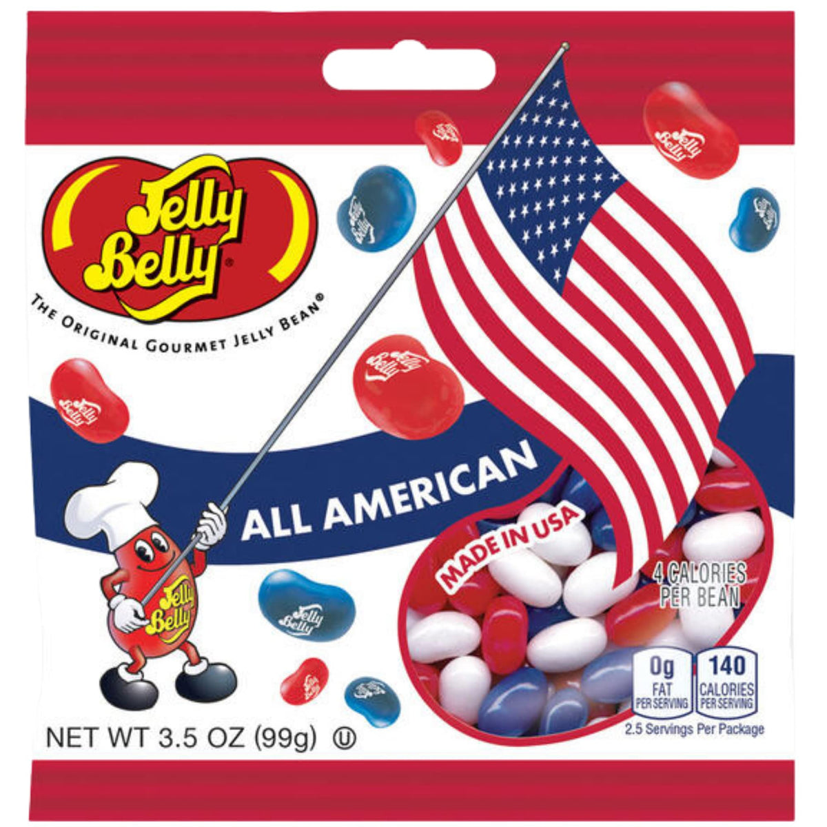 Needzo American mix flavors jelly beans with blueberry, coconut, and cherry.