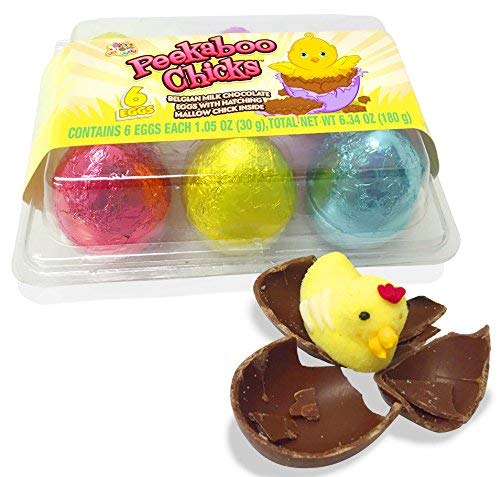 Needzo Peekaboo Chicks eggs with Belgian milk chocolate in foil wrappers for Easter baskets.