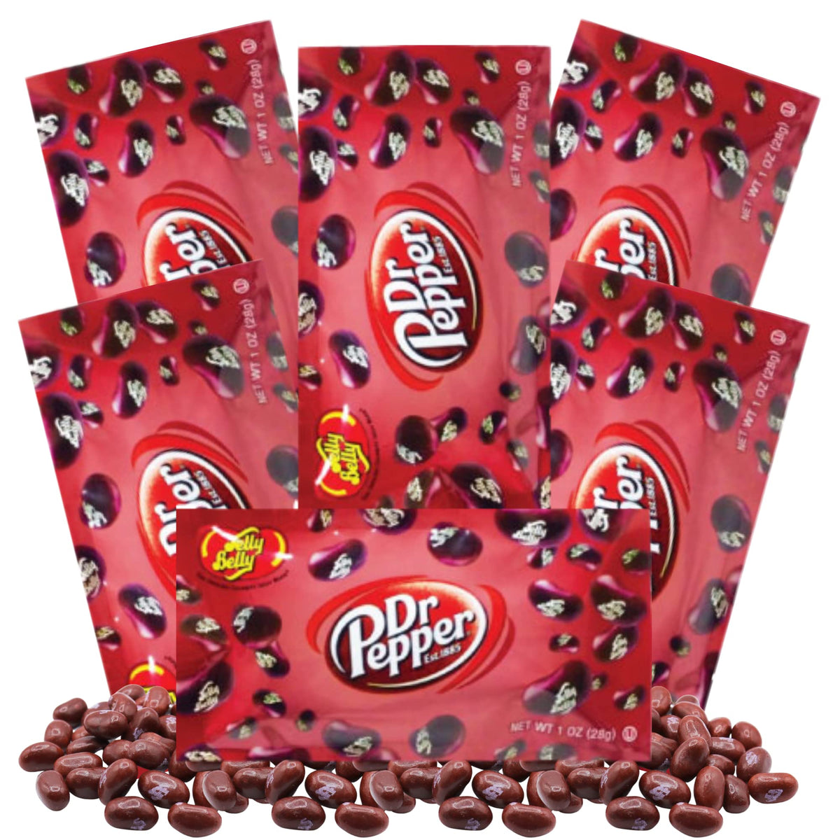 Needzo Dr Pepper jelly beans basket setup for gift-ready snacking.