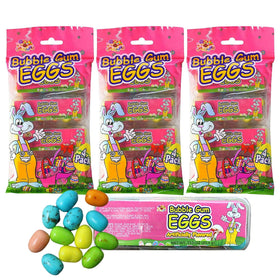Needzo Easter bubble gum packaging showcases colorful egg shapes for gifting.