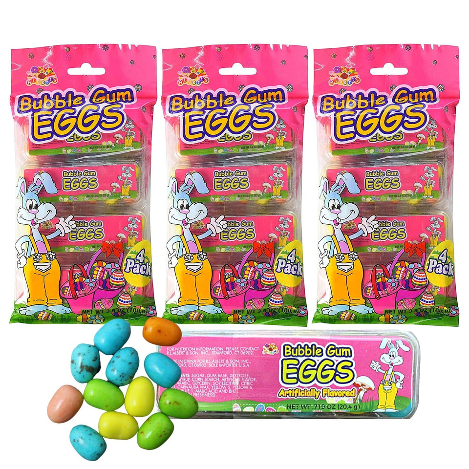 Needzo Easter bubble gum packaging showcases colorful egg shapes for gifting.