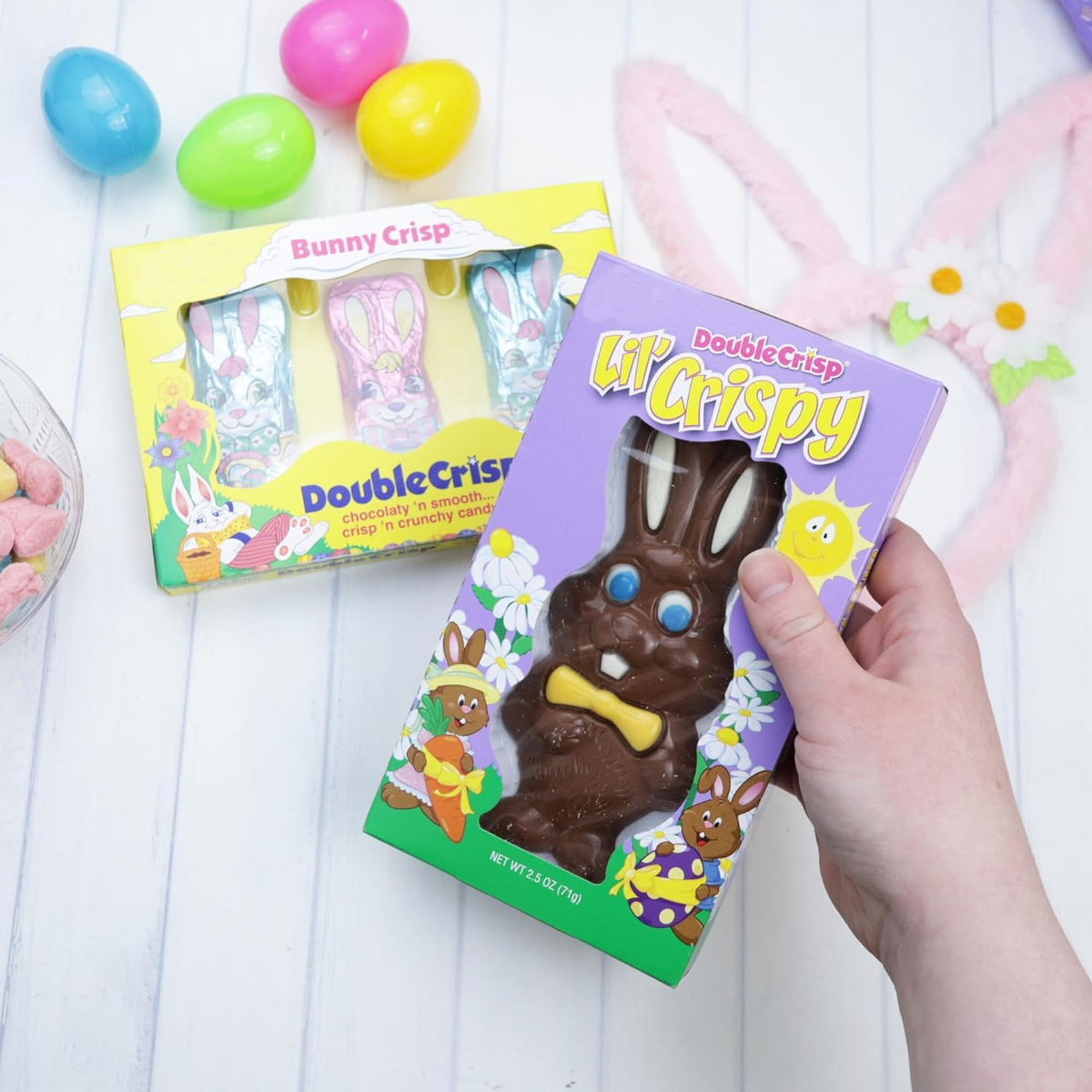 Needzo mini foil-wrapped bunnies in colorful foil brighten Easter decor.