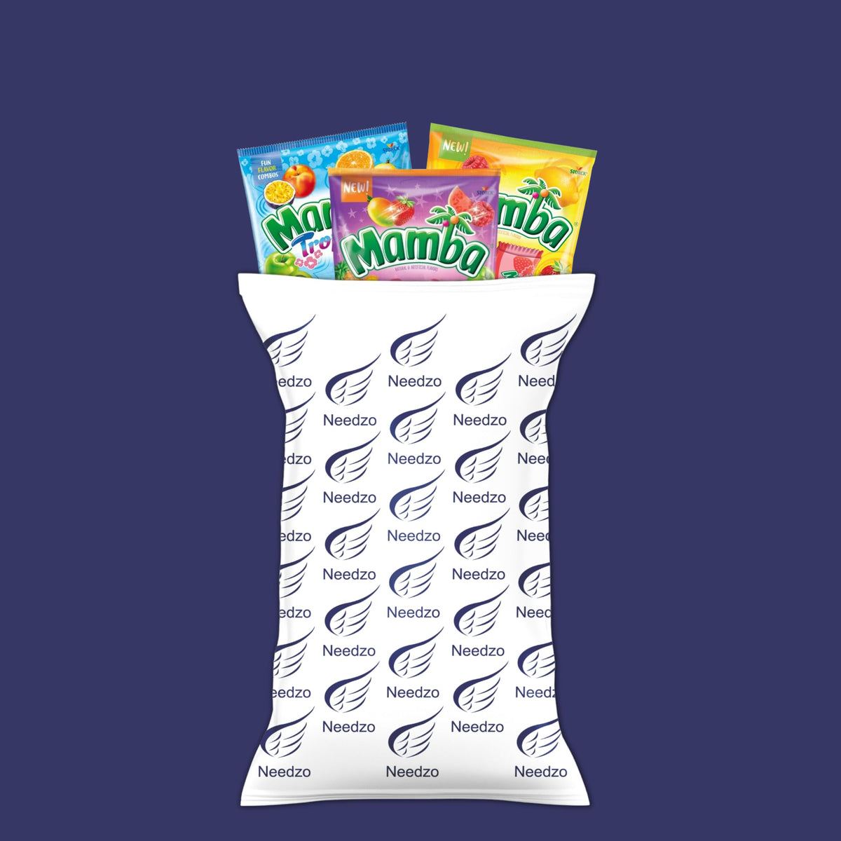 Needzo Mamba 3-pack box communicates value and party-ready snacks for sharing.