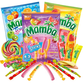 Needzo Mamba candy assortment packaging highlights tropical flavors for easy on-the-go snacking.
