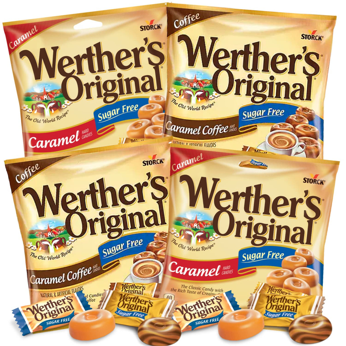 Needzo packaging of sugar-free caramel coffee hard candies, ideal for sharing.