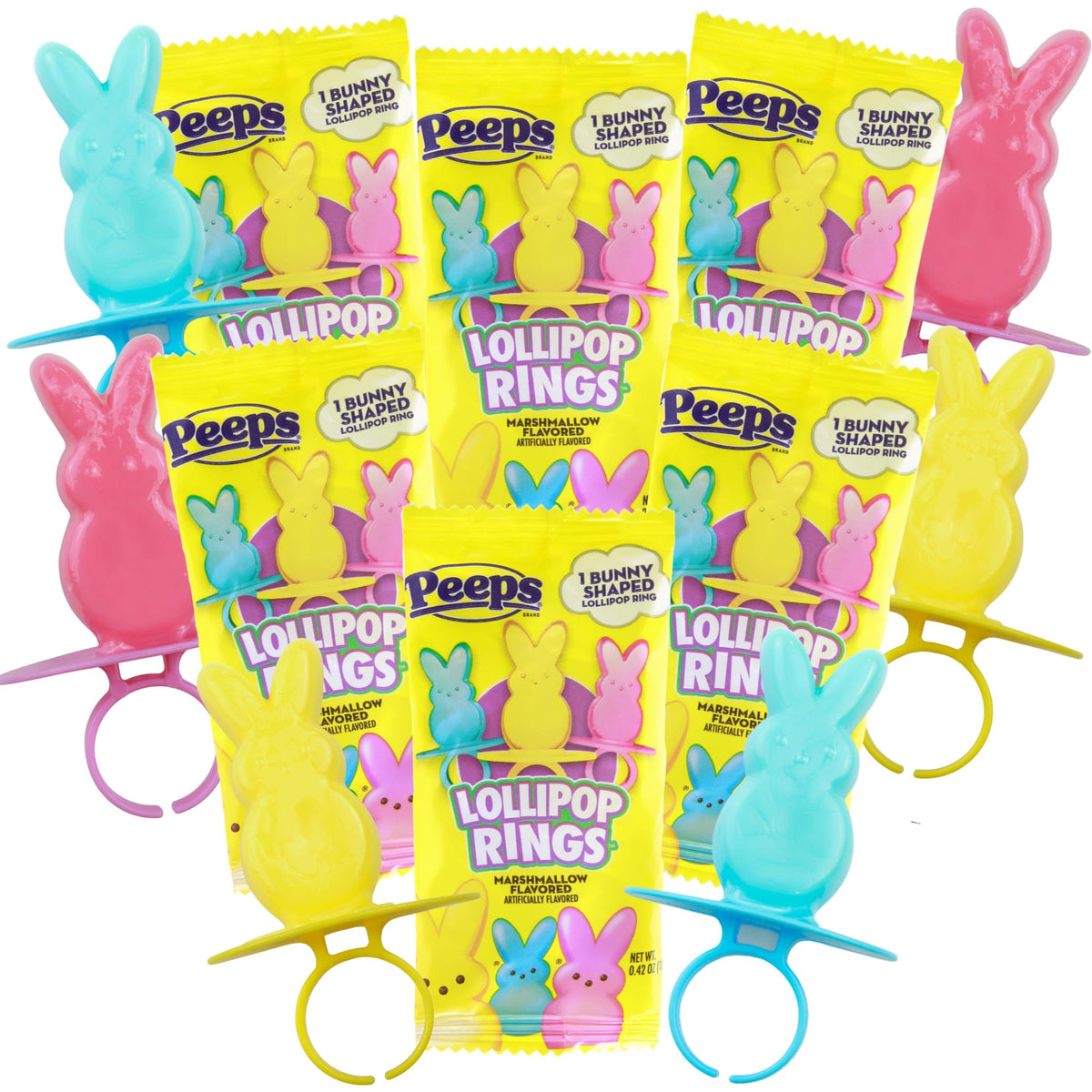 Needzo Peeps Lollipop Rings blue variety, perfect Easter basket filler and kid-friendly treat.
