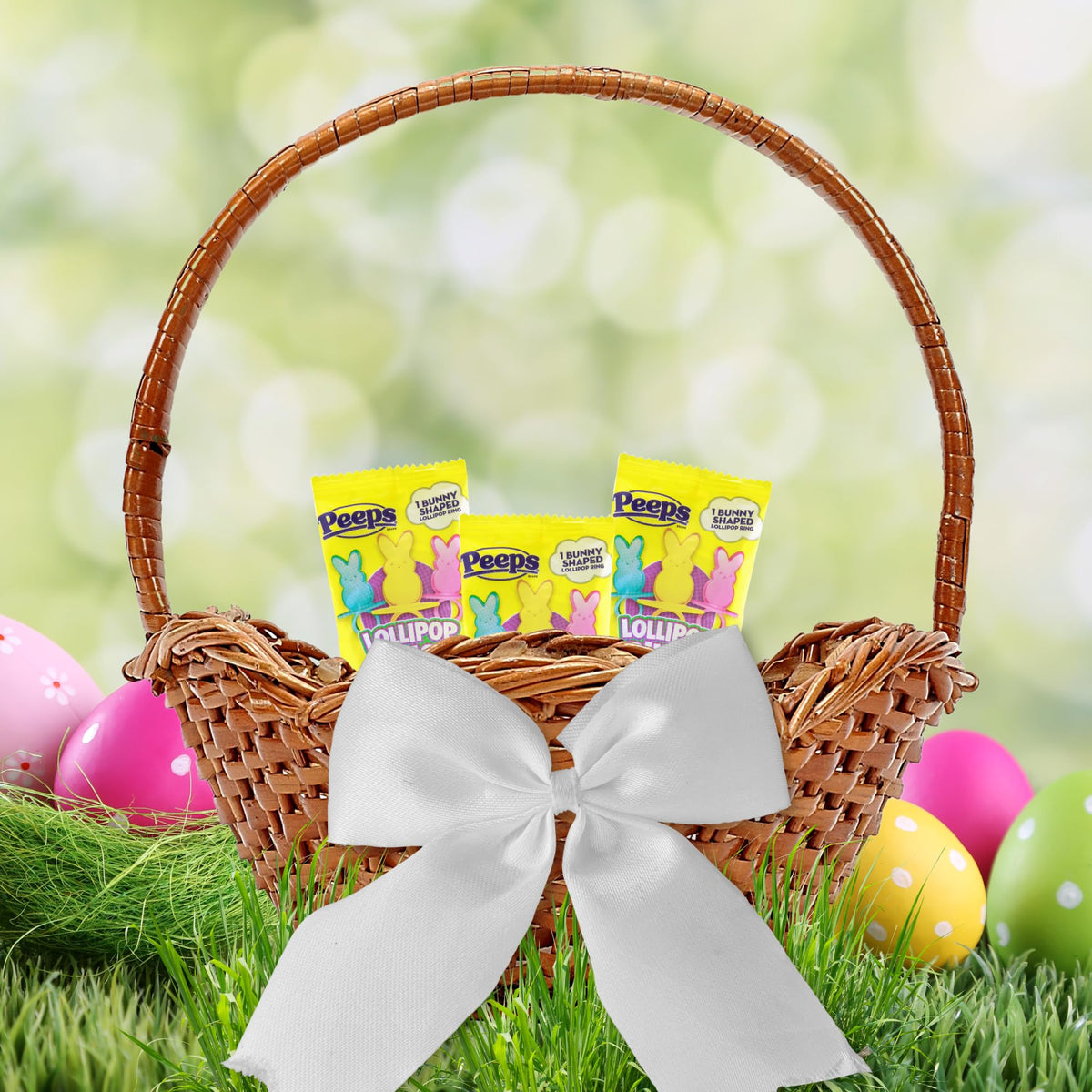 Needzo Peeps Lollipop Rings individually wrapped, fresh for gifting or Easter egg hunts.